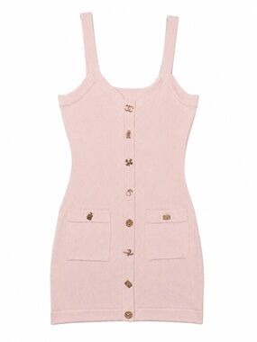 CHANEL Blush Pink Knit Button-Front Mini Dress